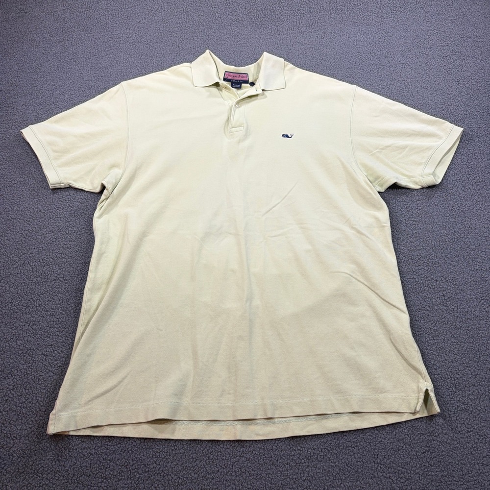 Vineyard Vines Polo Shirt Mens Large Yellow Pique Whale Logo Short Sleeve